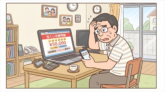 50代男性 ギャンブル詐欺で現金5万円の被害 インターネットの宝くじ情報サイトで